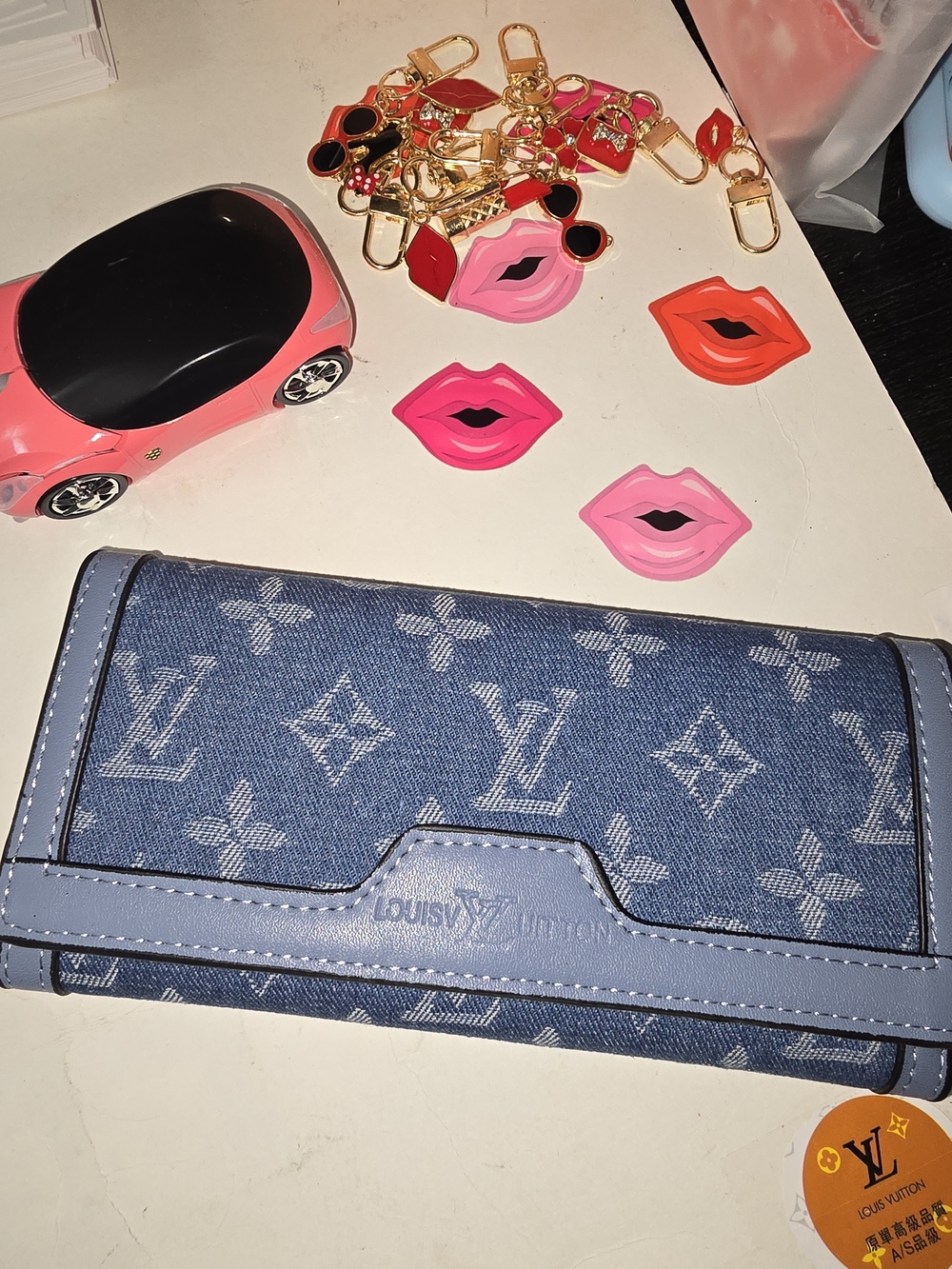 Cotton Jean Light Blue Denim Monogram Continental Wallet